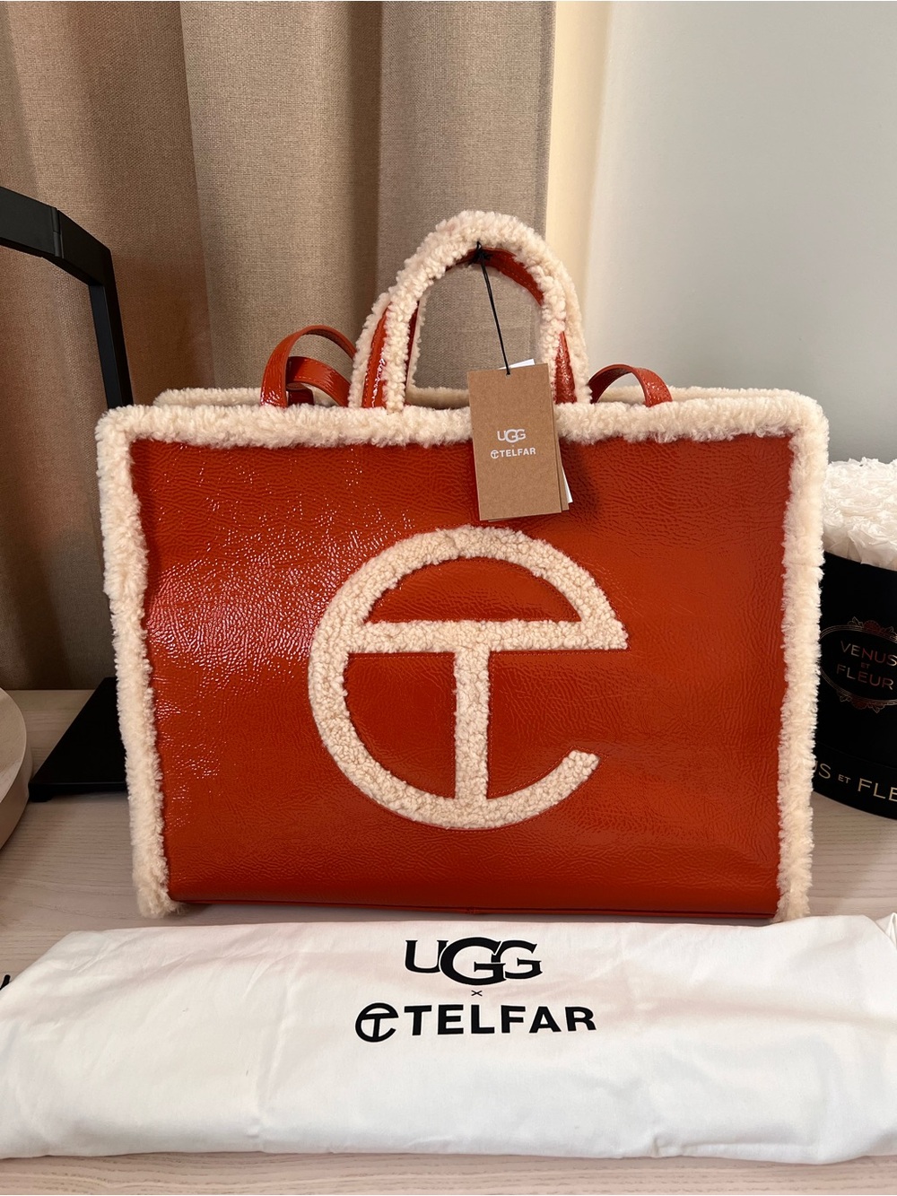 Telfar x UGG Large Crinkle Leather Tote in Spicy Pumpkin